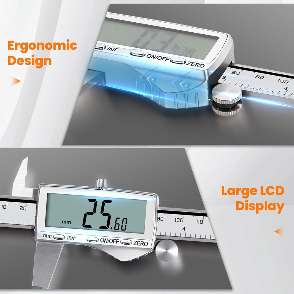 HARDELL Digital Caliper, Rechargeable Calipers with Large LCD Screen, Stainless