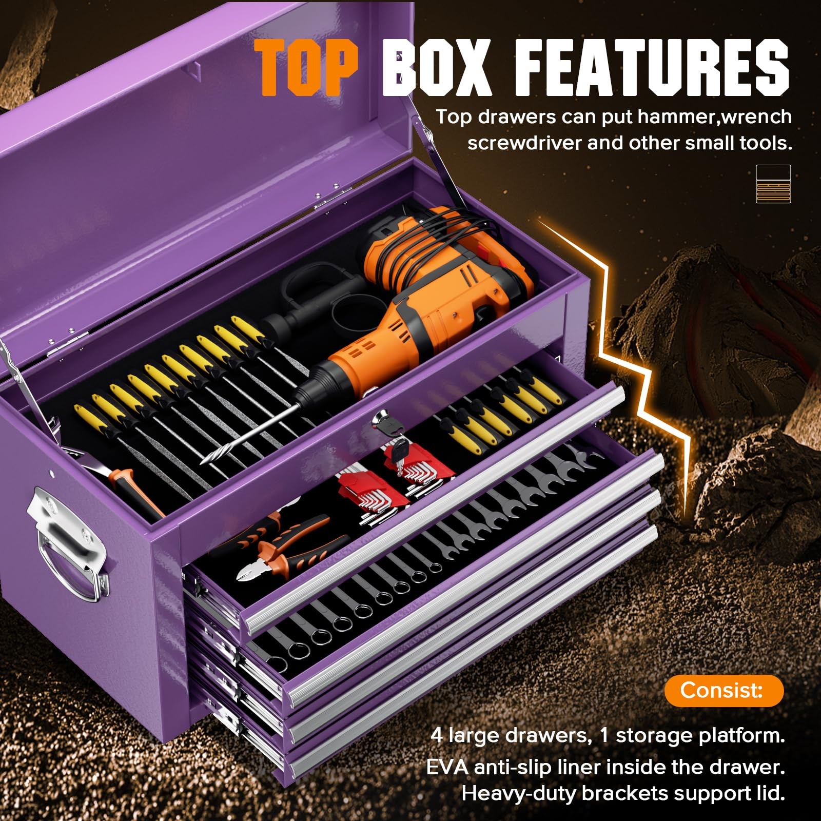 5-Drawer Rolling Tool Chest with Wheels, 2-in-1 Detachable Tool Box with Drawers