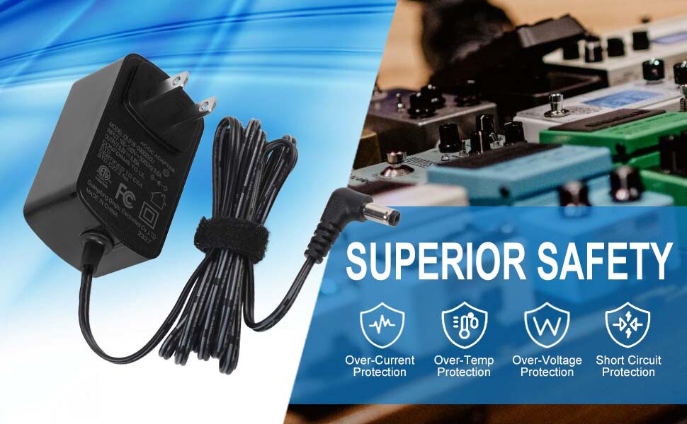 9V Power Supply Adapter for Guitar Effect Padals Tip Center Negative 5.5 x 2.1mm