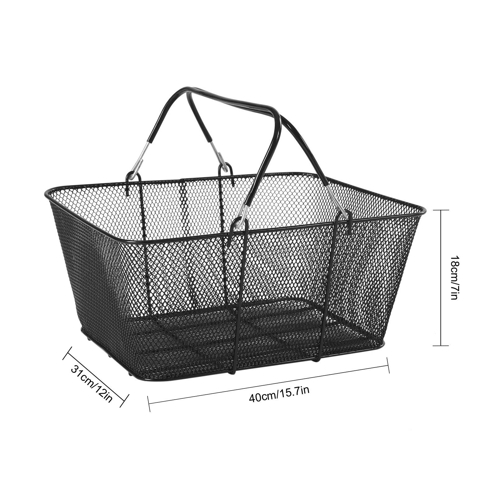 12 Pcs Shopping Baskets With Handles Black Metal Shopping Basket Stackable Iron
