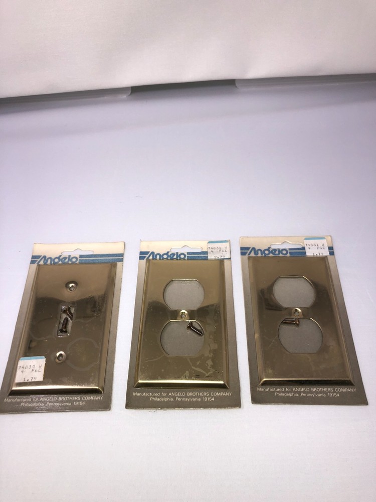 NOS Angelo Bros Brass 2 2 Plug Outlet & Light Switch Covers NIP