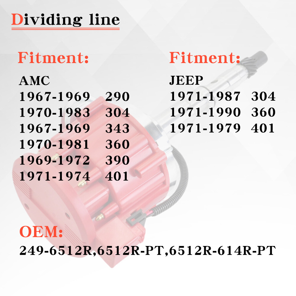 ✅for AMC/JEEP 1967-1990 290 304 360 390 401 HEI DISTRIBUTOR + RED Plug Wires USA