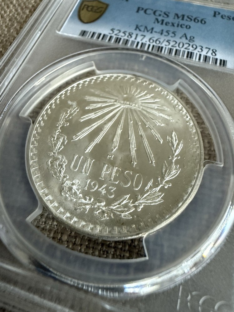 1943-M UN PESO PCGS MS66 Mexico
