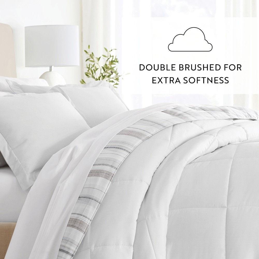 Kaycie Gray Striped Patterned Reversible Comforter Set