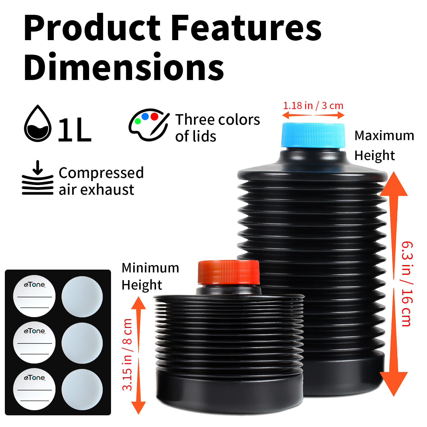 FS 3PCS 1L Collapsible Storage Bottles For Darkroom Chemical Film Developing US