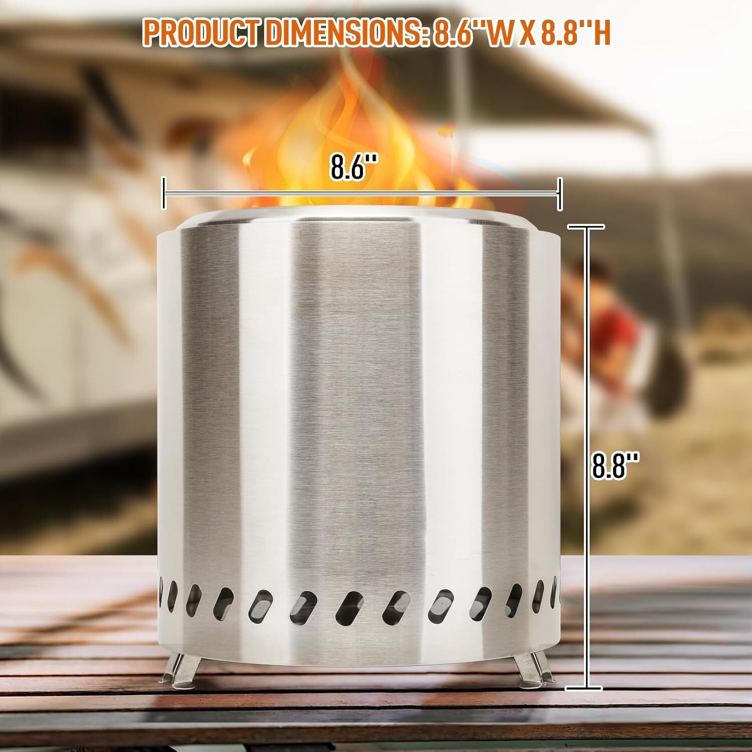 8.6" Smokeless Fire Pit Portable Outdoor Wood Burning Firepit Stainless Steel US