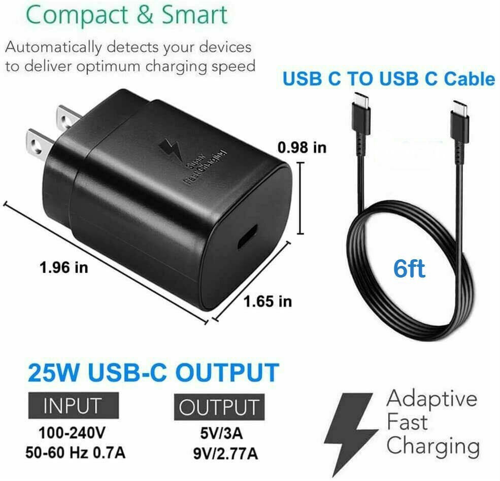 25W Type C USB-C Cable Super Fast Wall PD Charger For Samsung Galaxy S20 S21 S22