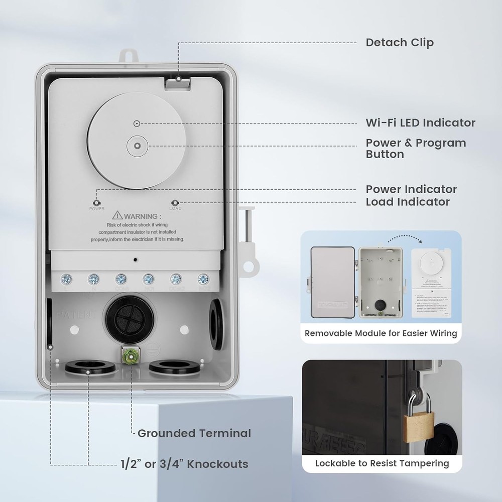 Smart WiFi Pool Timer Switch, 40 AMP – Rainproof Control for 120-277 VAC