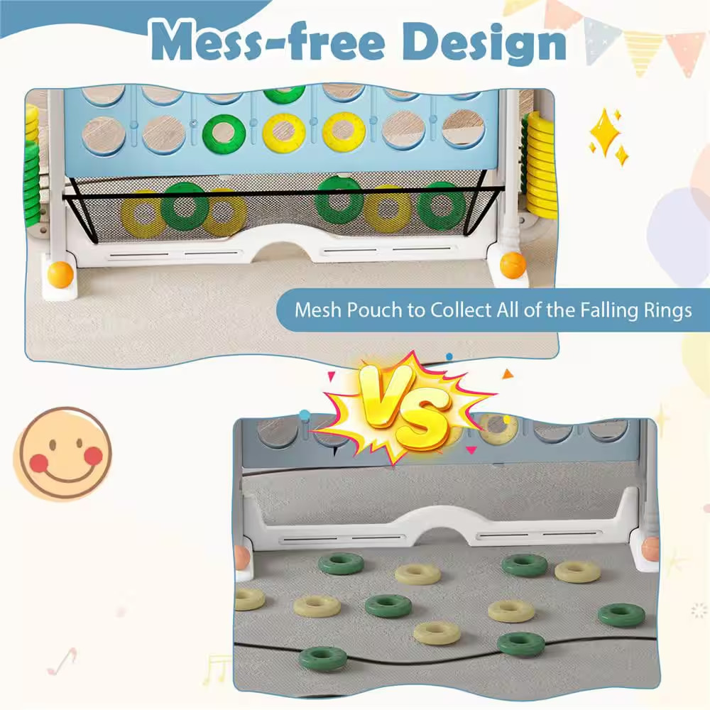 Giant 4-In-A-Row Game Set with Ring-Toss, Basketball Hoop, Golf Club and Cup Hol