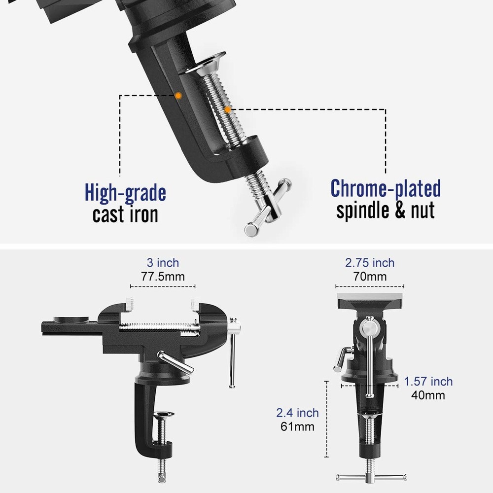 Housolution 3 Inch Universal Swivel Base Table Vise, 360°Rotating Bench Cla