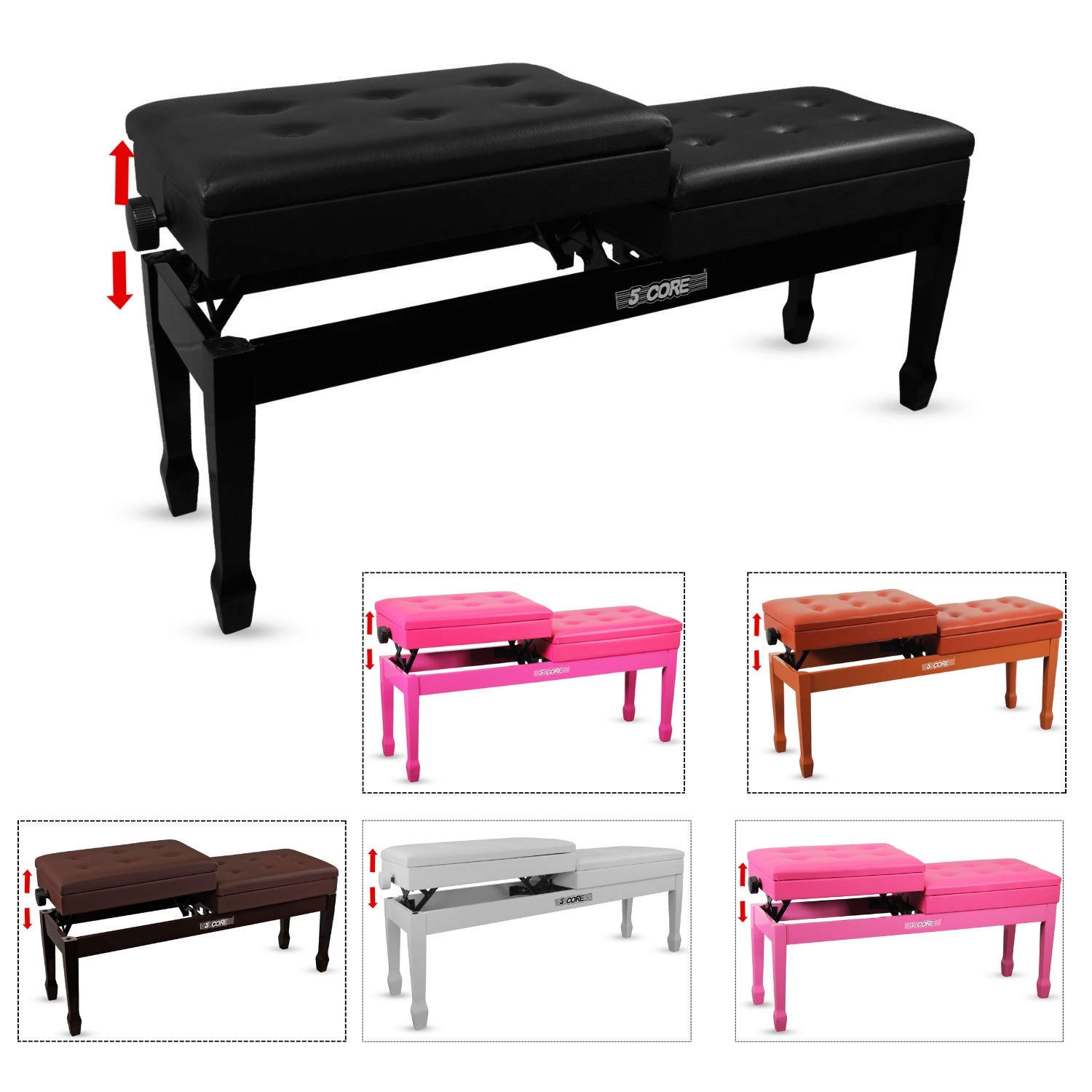 5 Core Duet Piano Bench 3.5 Inch Padded Cushioned Double Seater Wooden Stool
