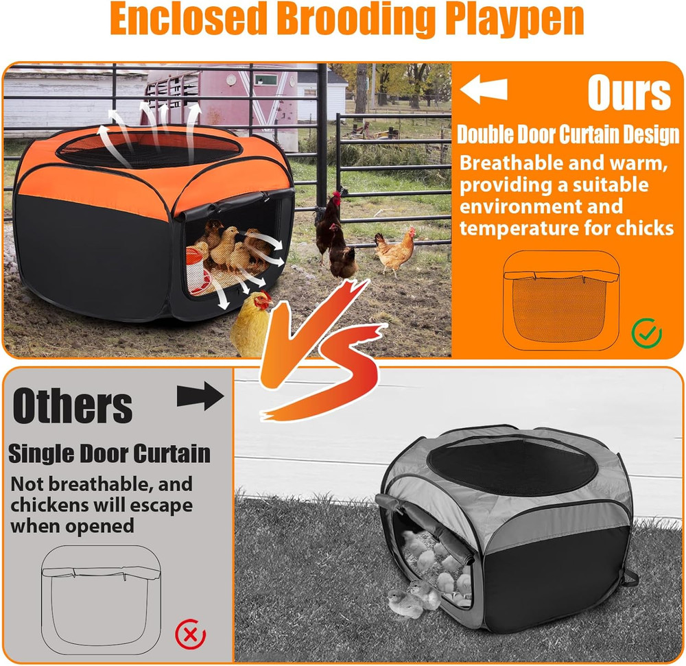 Chick Brooder Box, Upgrade Double Door Brooder Box for Chick Starter Kit, Pop-Up