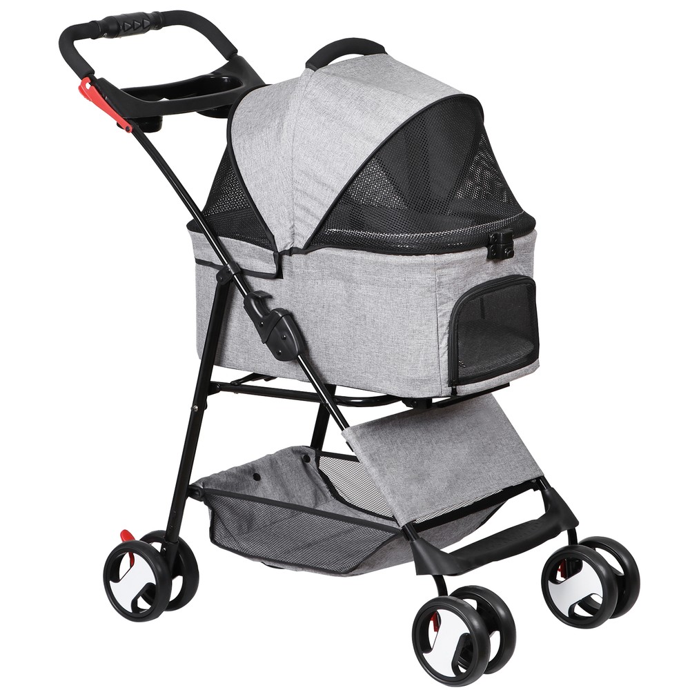 Dog Stroller Cat Stroller 3-in-1 Multifunctional 4 Wheels Lightweight Foldable