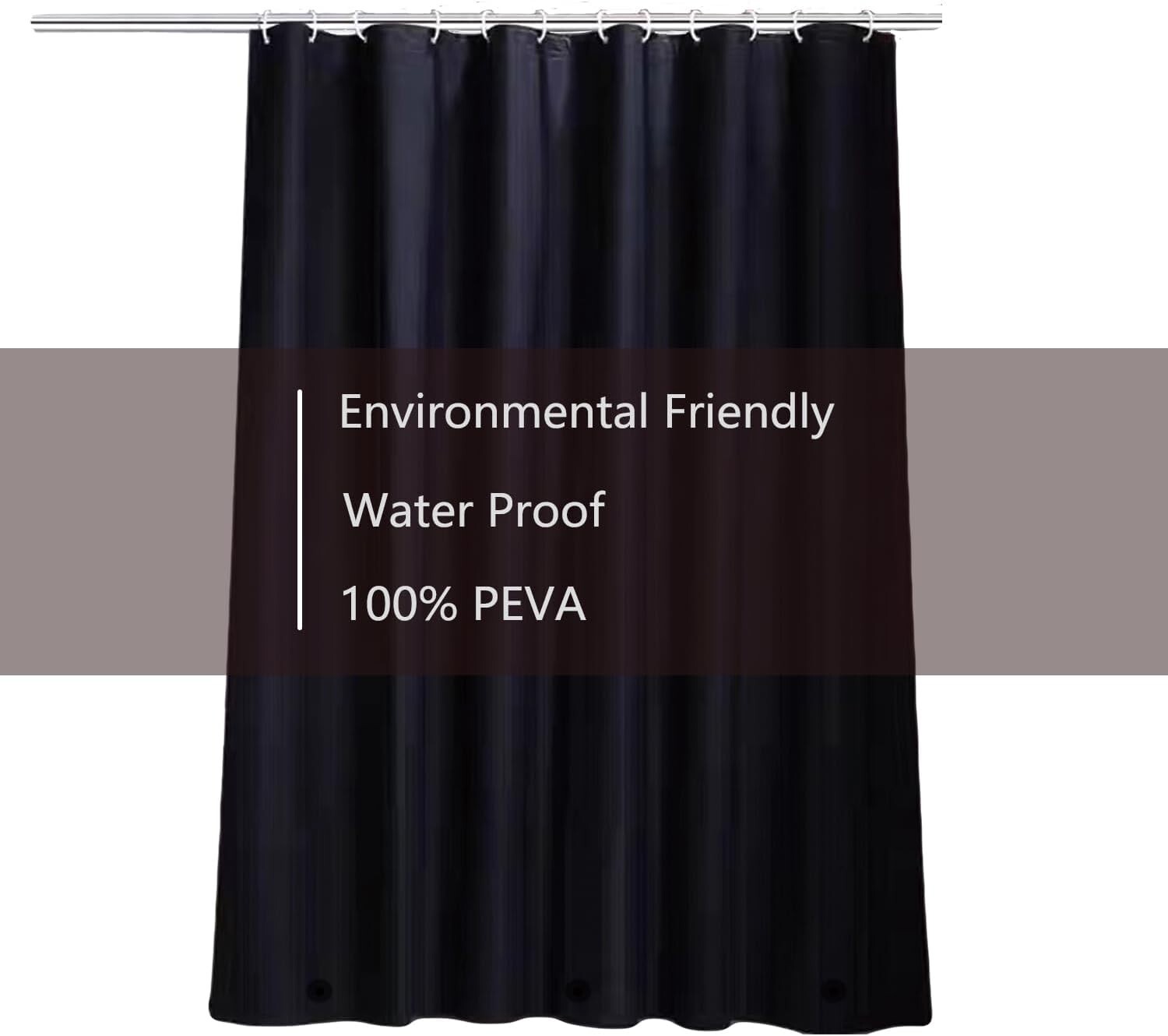 Waterproof Fabric Shower Curtain with 3 Magnets 72x72 inch Black Shower Curtain