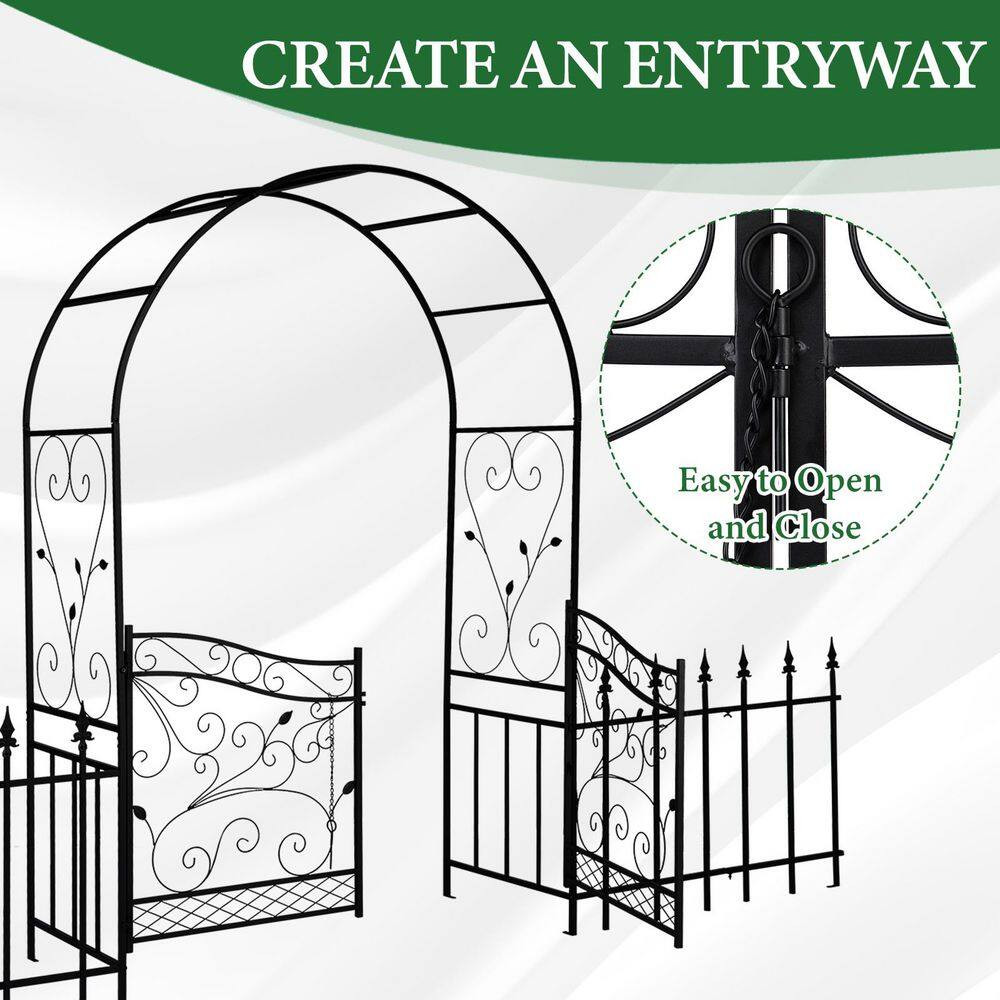 86.6 In. X 137 In. Outdoor Iron Arbor with Gate and Fence