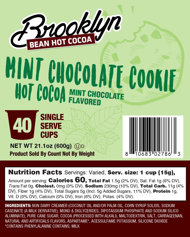 Brooklyn Bean Single-Cup Hot Cocoa, Mint Chocolate Cookie, 40 Count