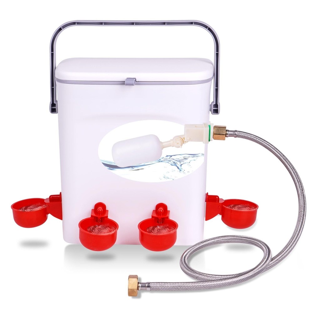 Automatic Chicken Waterer with Float Valve Kit Hose Attachment and 4 Poultry ...
