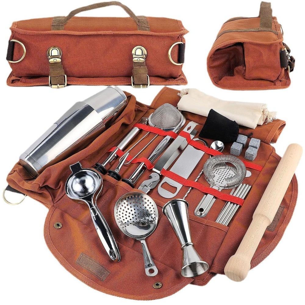 Bartender Tool Bag Bar Kit Bag Waterproof Canvas Multiple Compartments Portable