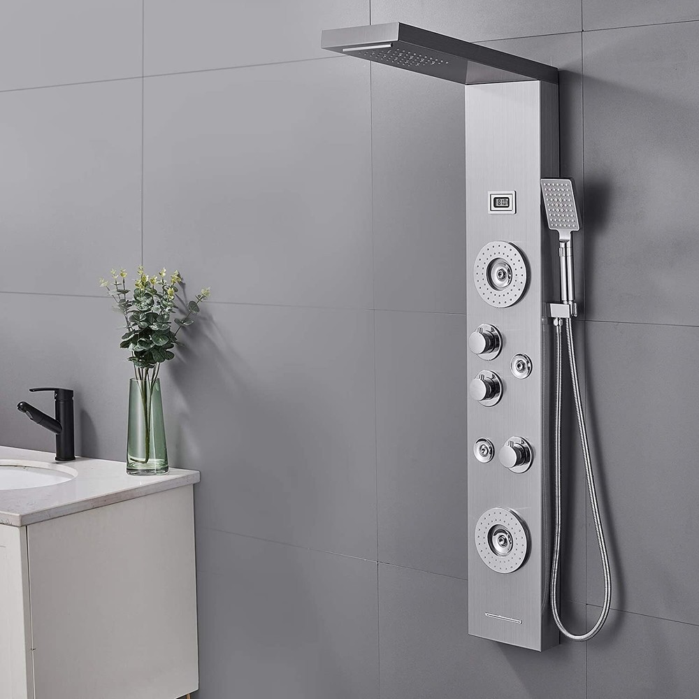LED Shower Panel Tower Rainfall&Waterfall Shower Head W/ Massage Body Jet System