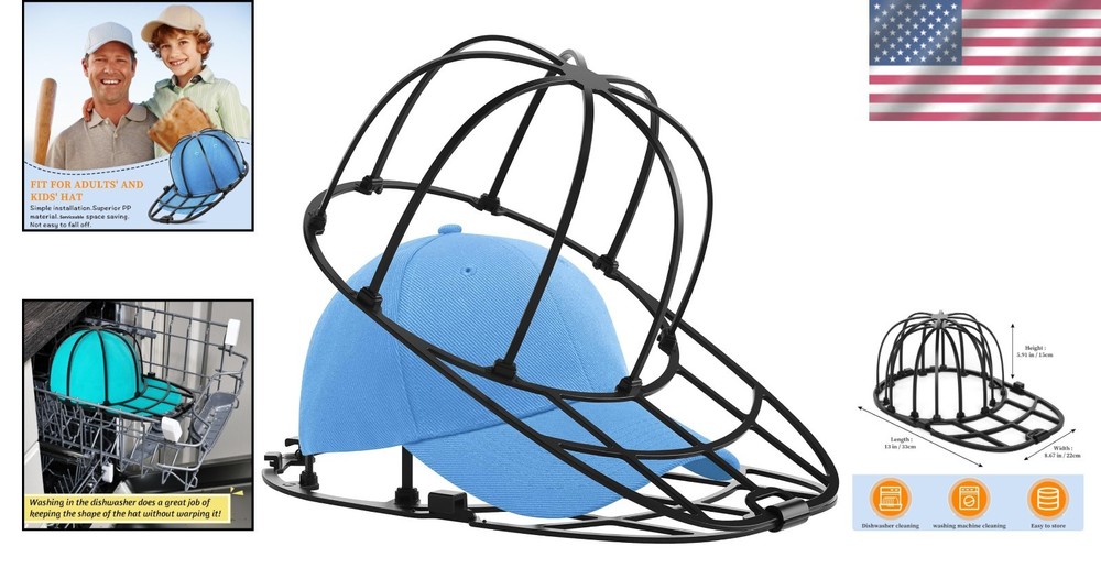 Durable Hat Washer Cage for Baseball Caps - Machine & Dishwasher Safe (Black)