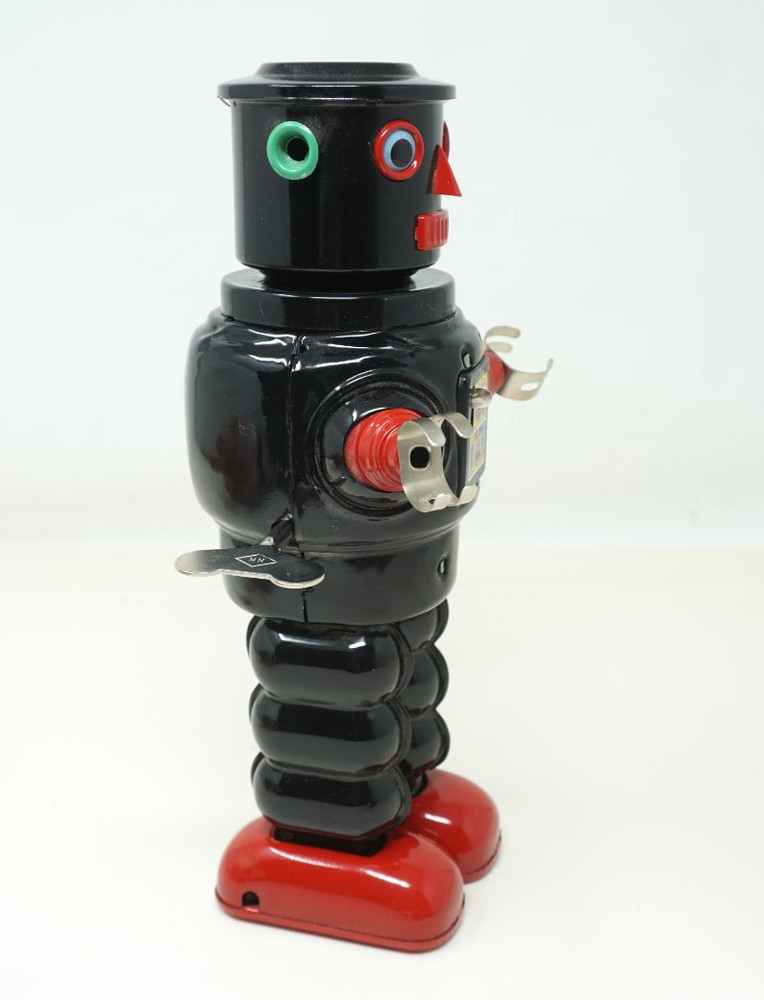 8.5'' Black Wind Up Mechanical Roby Tin ROBOT Working