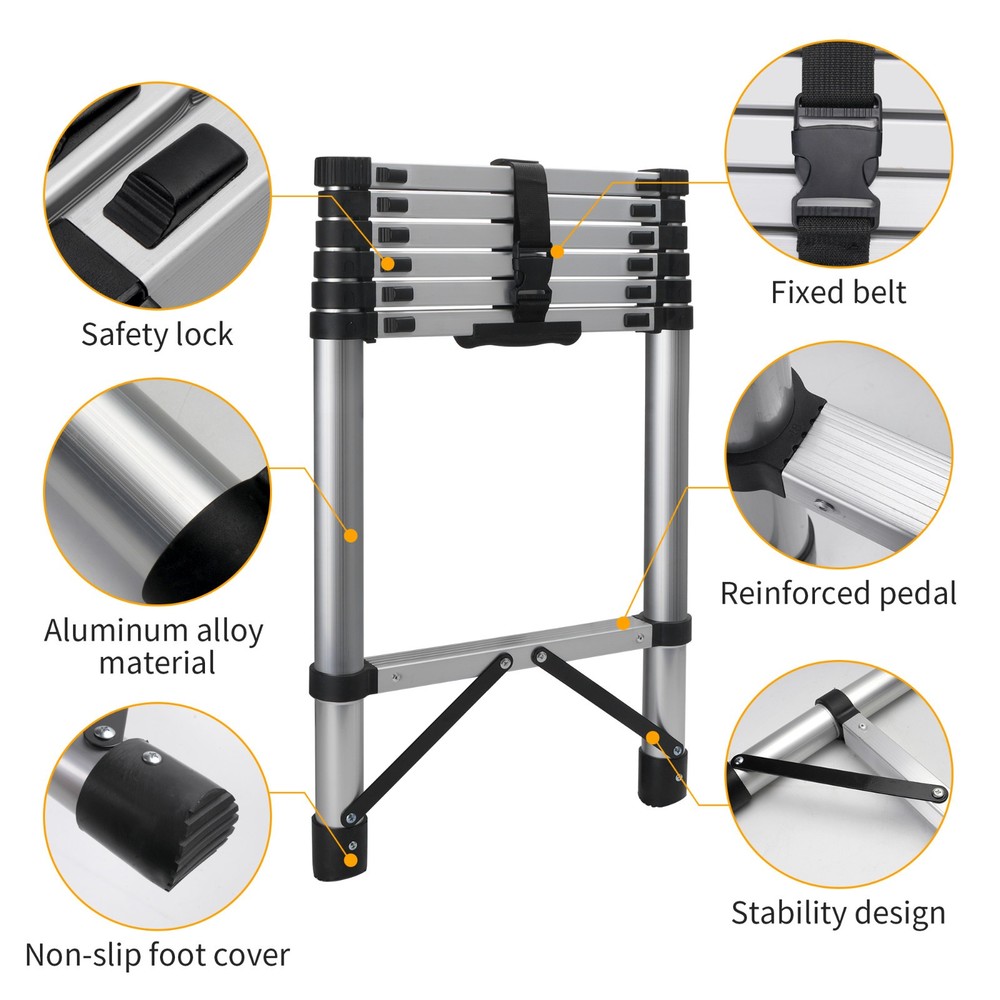 8.56' Compact Telescoping Ladder Portable User-friendly Easy-storage 330Ibs load