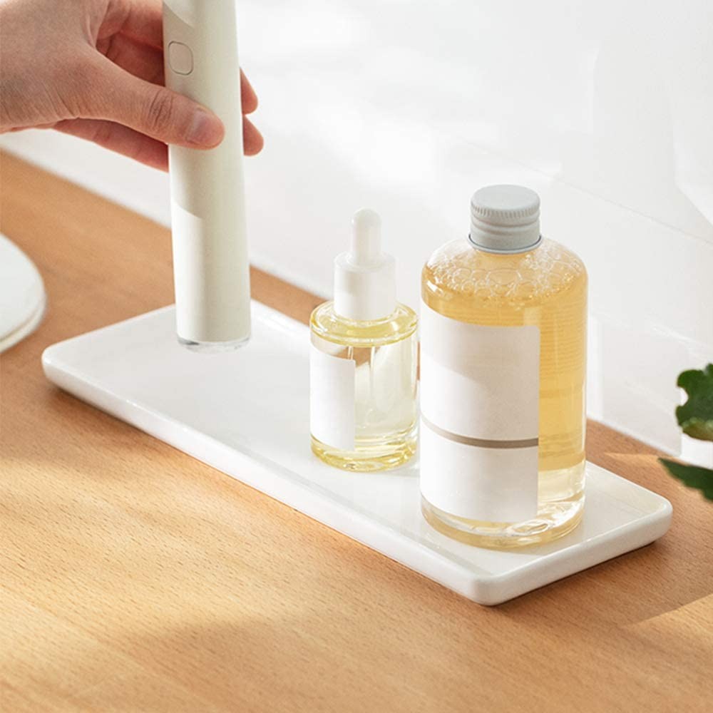 Floatant Ceramic Candle Tray Small Rectangle,Bathroom White Tray, Marble For