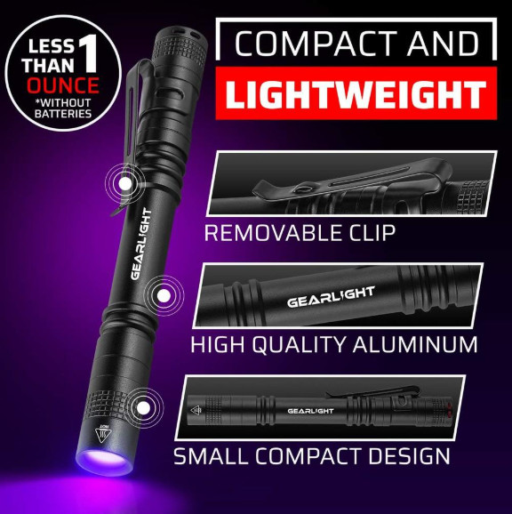 GearLight UV Black Light Flashlight [2 Pack] Compact Flashlights, Portable, New