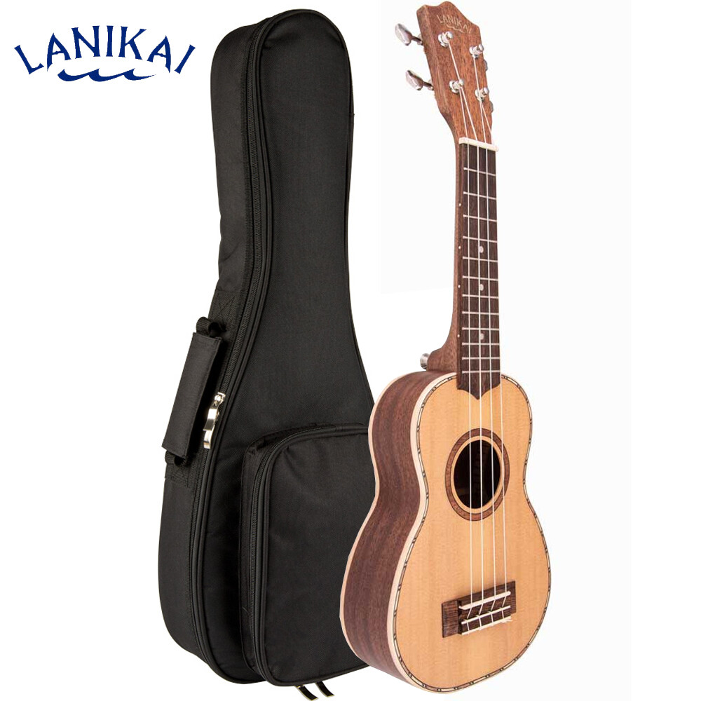 Lanikai CDST-S Cedar Solid Top Soprano Size Ukulele with Padded Gig Bag