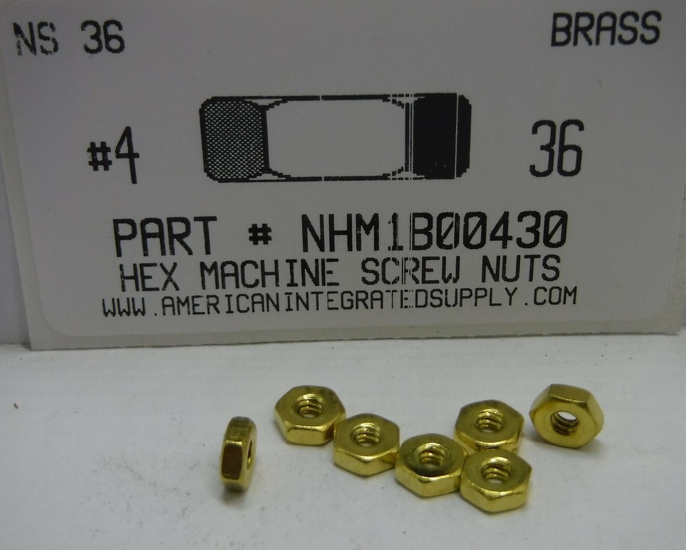 #4-36 Hex Machine Screw Nuts Solid Brass (25)