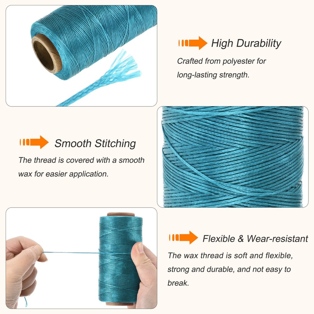 284 Yard 0.8mm 150D Flat Waxed Thread Polyester, Sky Blue