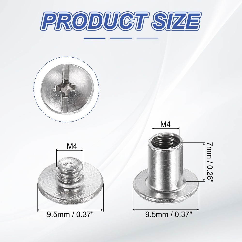 40set Phillips Chicago Screw M4x7mm Binding Post Screw, Silver