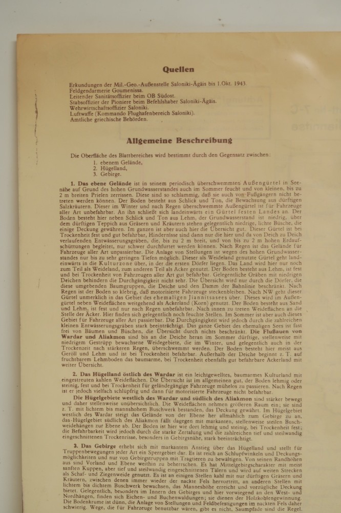 German Greece Secret Military Map 1943 WWII ERA Geographical Army Double Sided