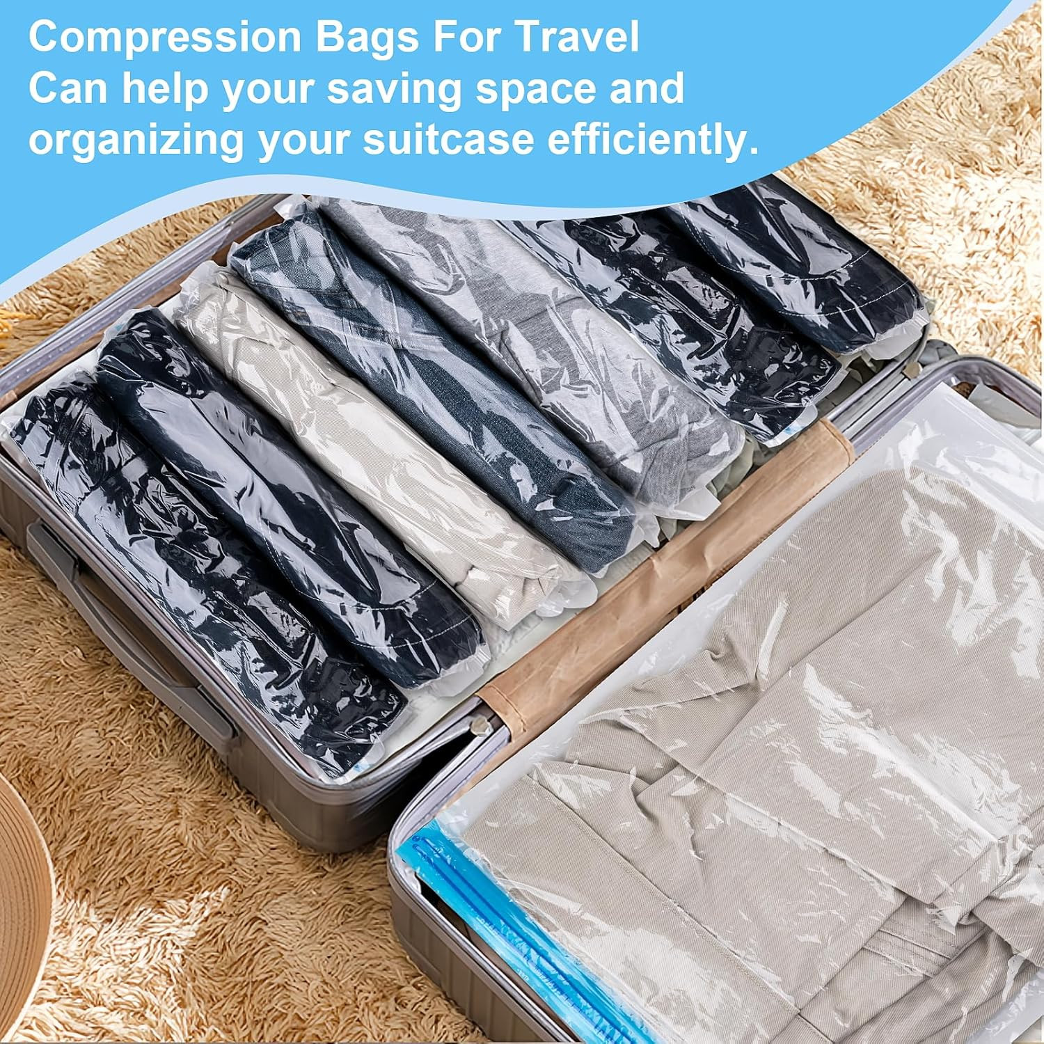 Compression Bags for Travel, 10 PCS Space Saver Bags, Hand Roll Vacuum Packing B