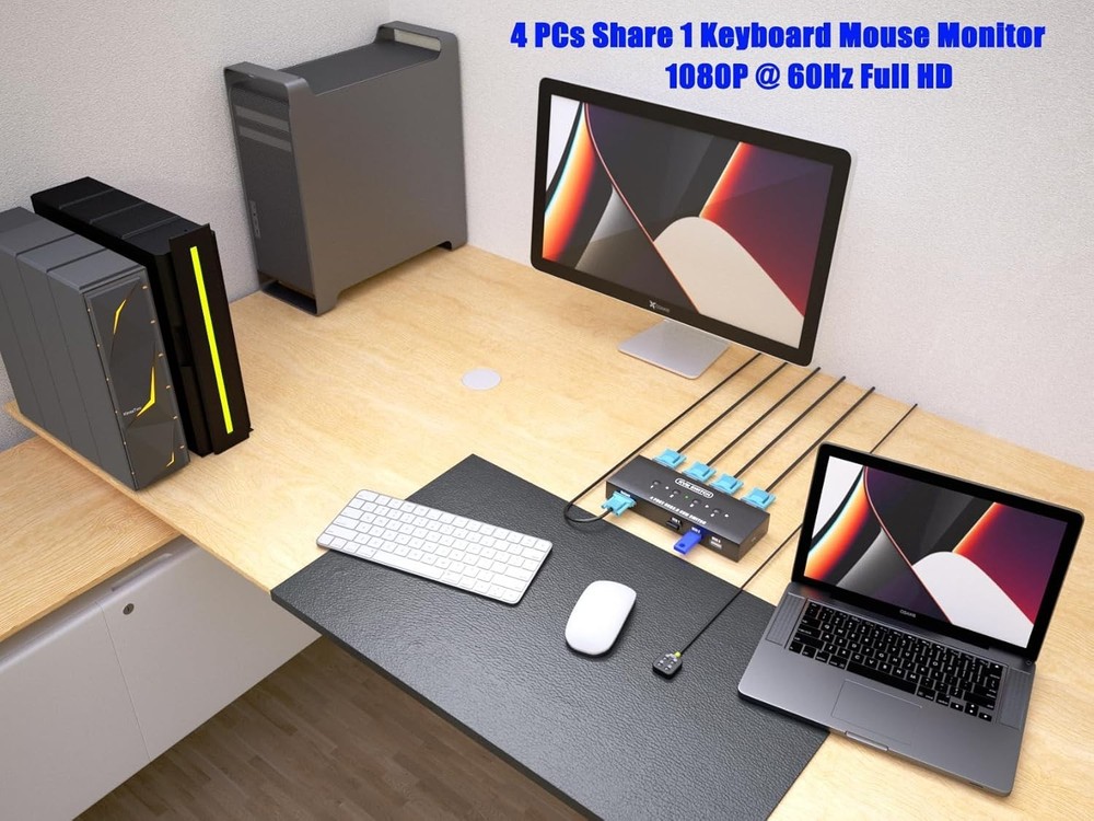 Versatile 4-Port KVM Switch with Desktop Controller for Seamless Usage