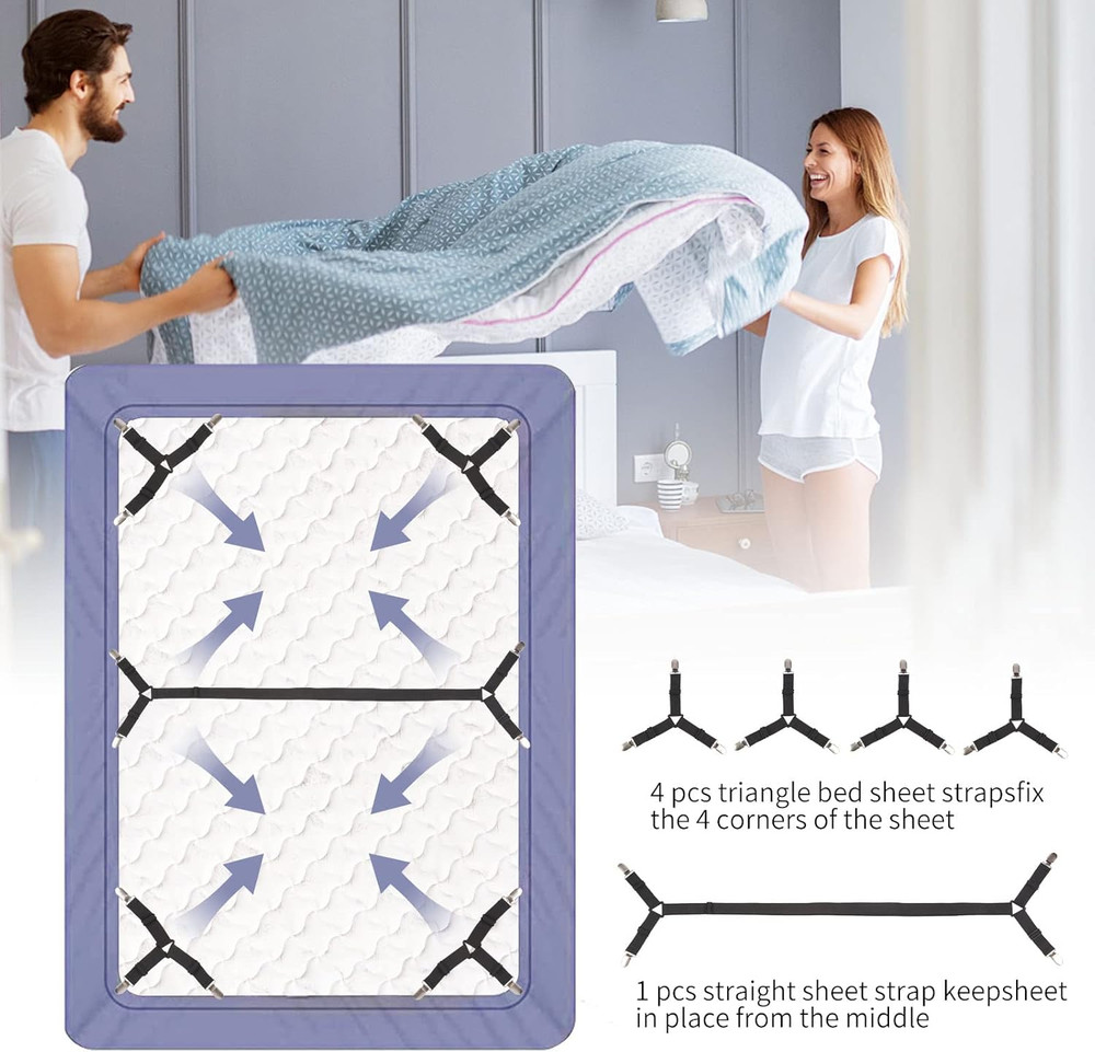 Luyena Bed Sheet Straps,4+1 Pcs Fitted Sheet Clips Holder,Upgraded Triangular Sh