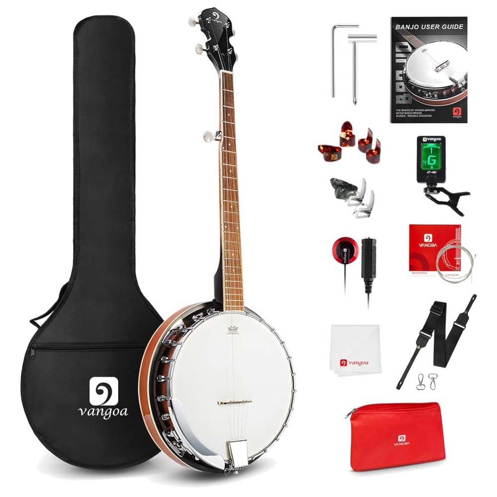 Complete Banjo Set - 5 Strings, Remo Head, Mahogany Finish & Adjustable Features