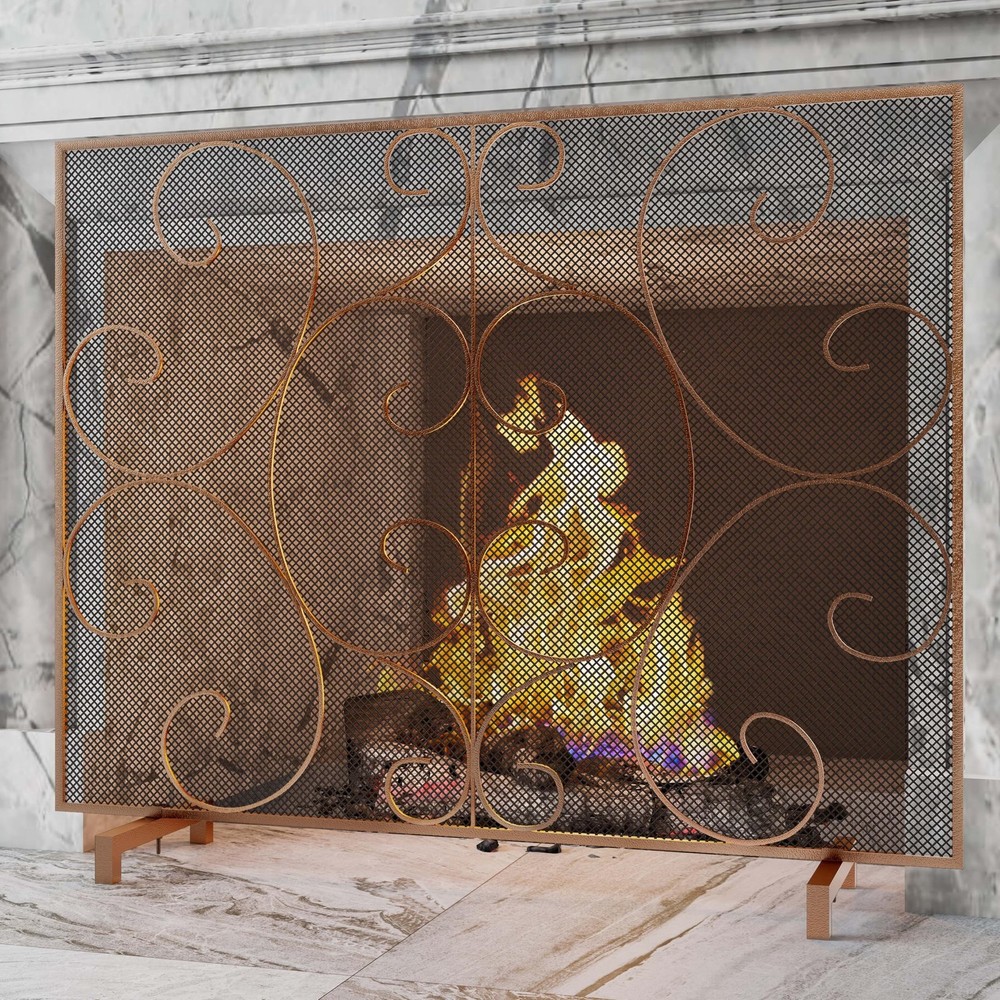 Single Panel Decorative Flat Fireplace Screen Stand Alone Cover Handcrafted D...