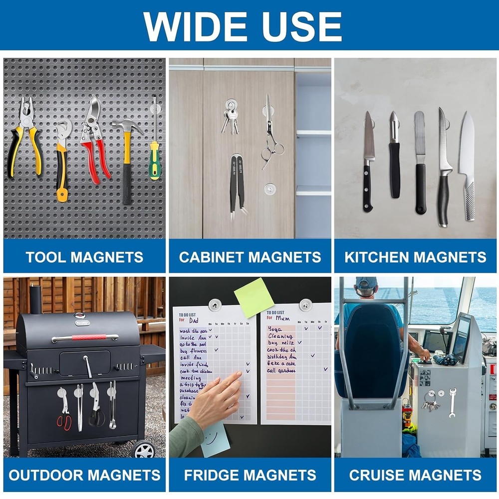 Versatile 6-Pack Neodymium Magnets - 20LBS Pull Force for Cabinets & More
