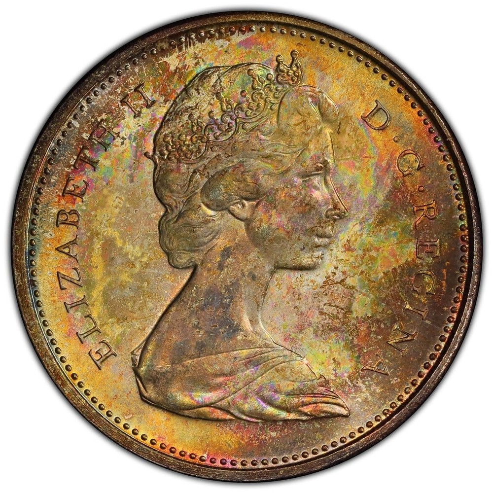 1968 Canada 25C Silver Quarter PCGS MS65 Rainbow Toned Moose