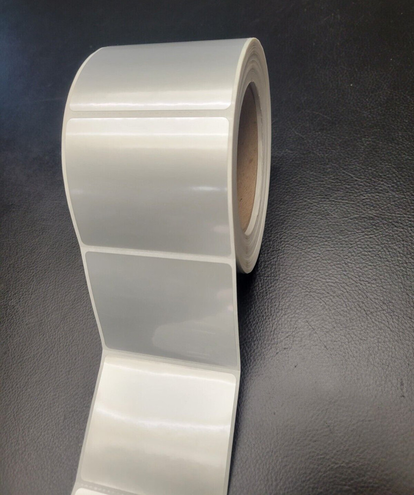 Silver Polyester Mylar Thermal Printer label roll,3" x 2.5",3" core,perf,qty 500