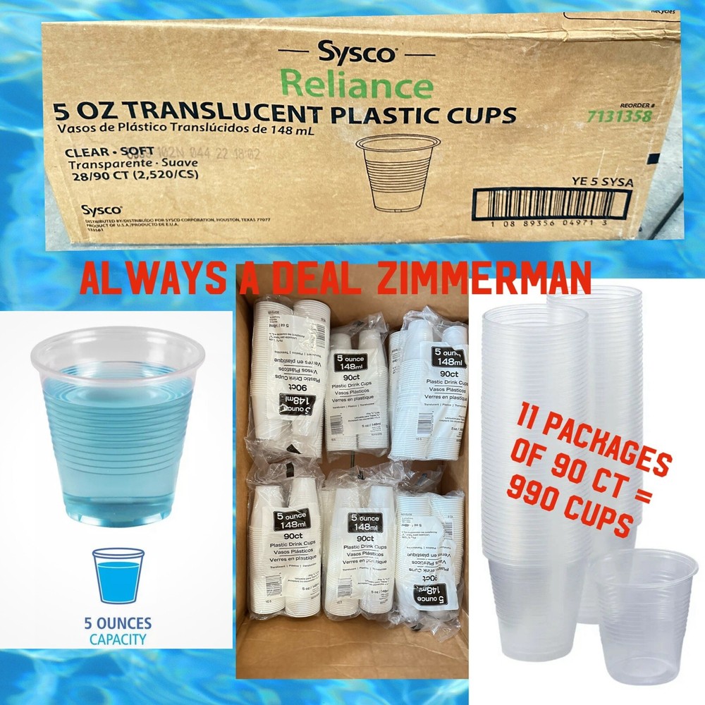 SYSCO RELIANCE 5 oz. TRANSLUCENT Plastic CUPS  Translucent 990 CT New CLEAR CUP
