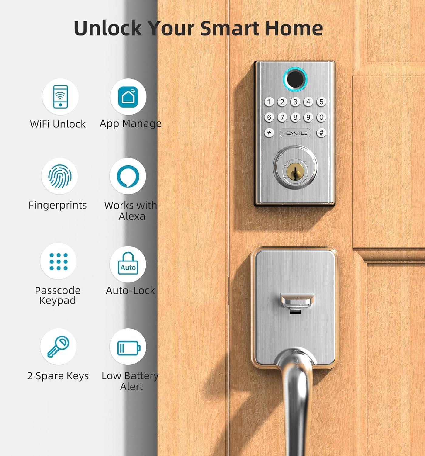 HEANTLE Smart Door Lock WiFi Fingerprint Keyless Entry Digital Keypad Deadbolt