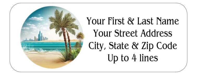 150 Beach Skyline Palm Trees Mailing Return Address Labels Personalize