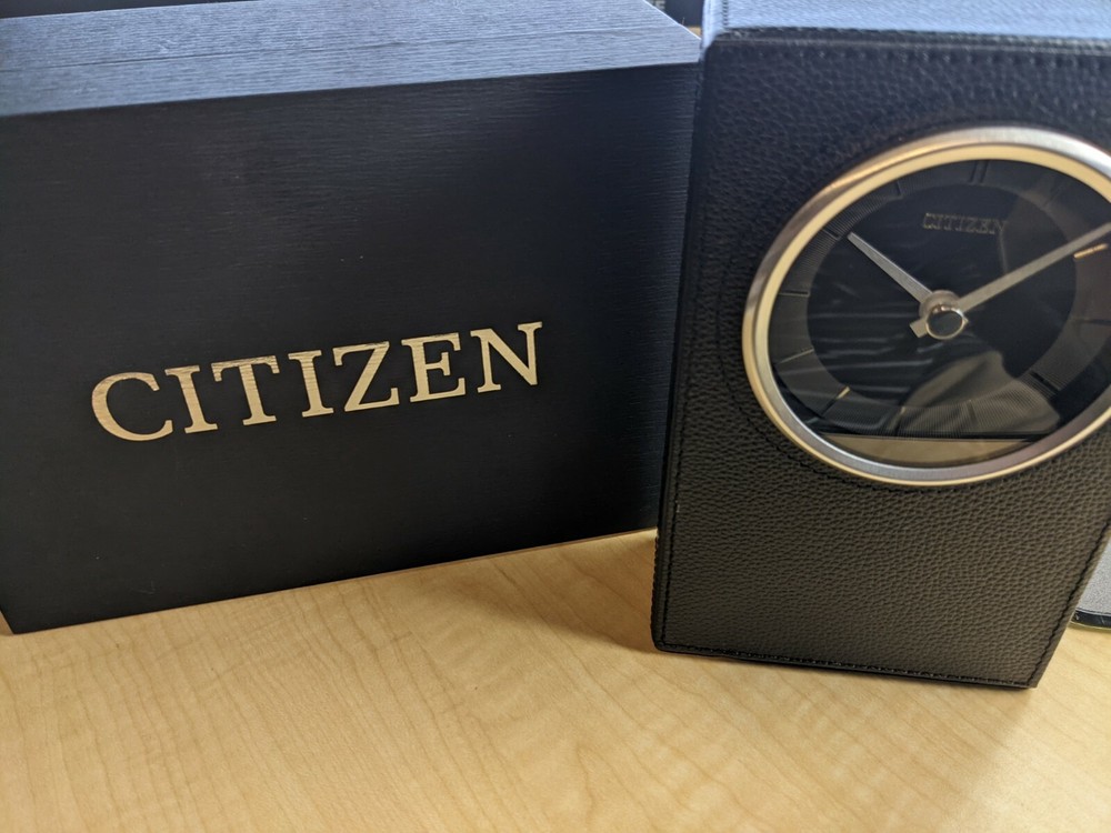 New Citizen Decorative Black Leather Tabletop Clock With Box CC1014