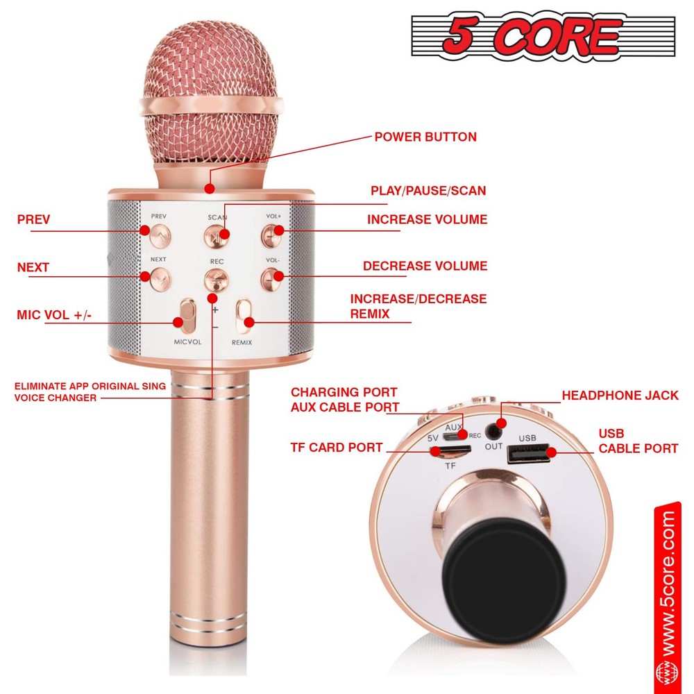 5 Core Microphone Wireless Karaoke Mic with Speaker Portable Bluetooth Microfono