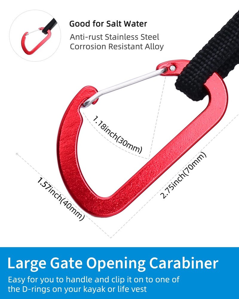 OCEANBROAD Kayak Paddle Leash with D-Ring Stretchable 4-7ft (2 pcs), Black