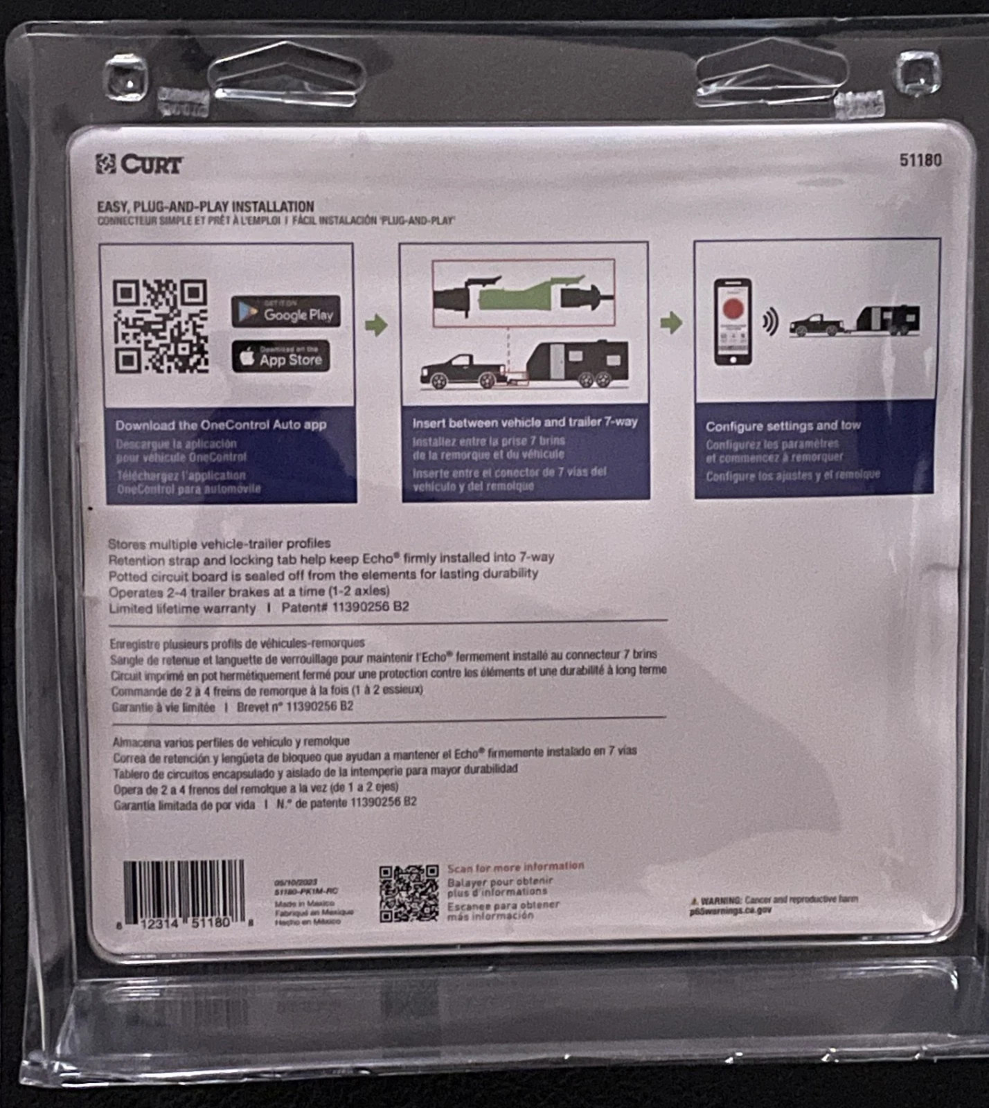 CURT Echo 51180 Wireless Trailer Brake Controller Bluetooth 7-Way Plug NEW