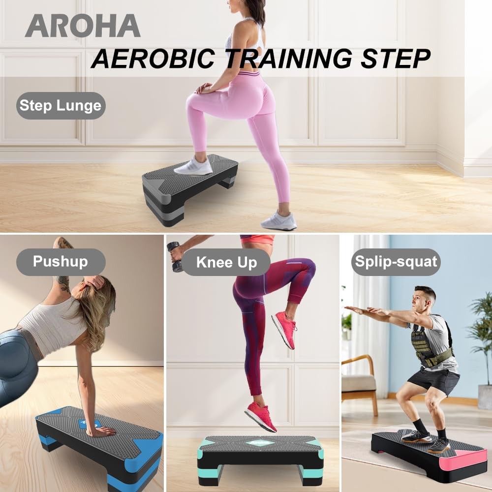 Adjustable Aerobic Exercise Step- Workout Step Platform, 26.5" Step Deck with...