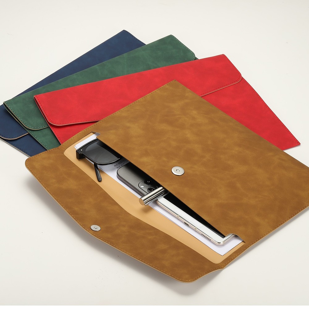 PU Leather A4 File Folder, 2Pcs Document Holder Filing Organizer, Brown